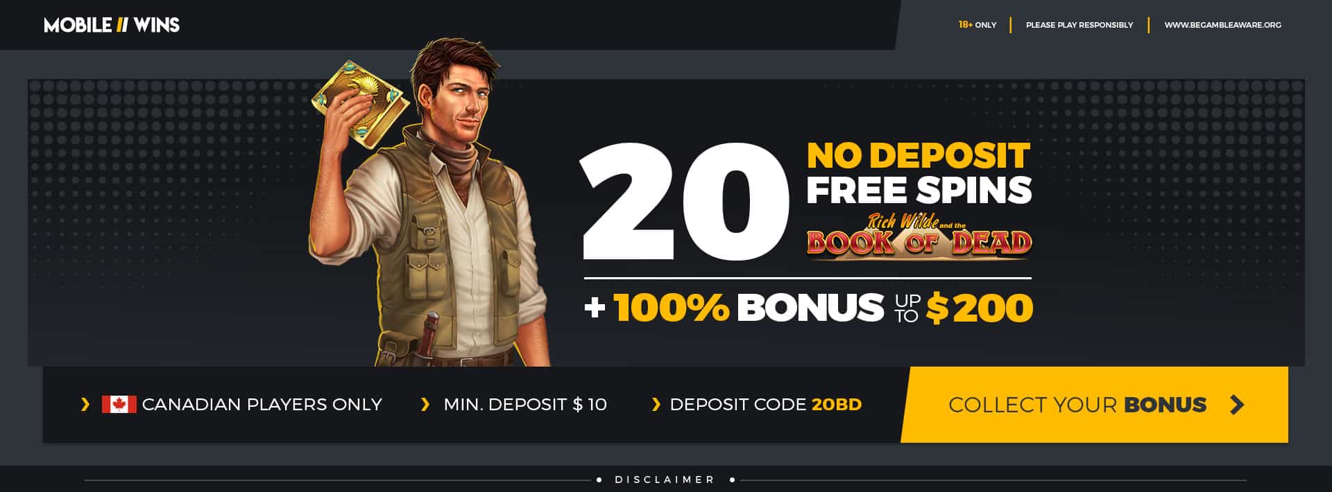 20 No Deposit Free Spins + $200 Bonus | Mobile Wins Casino