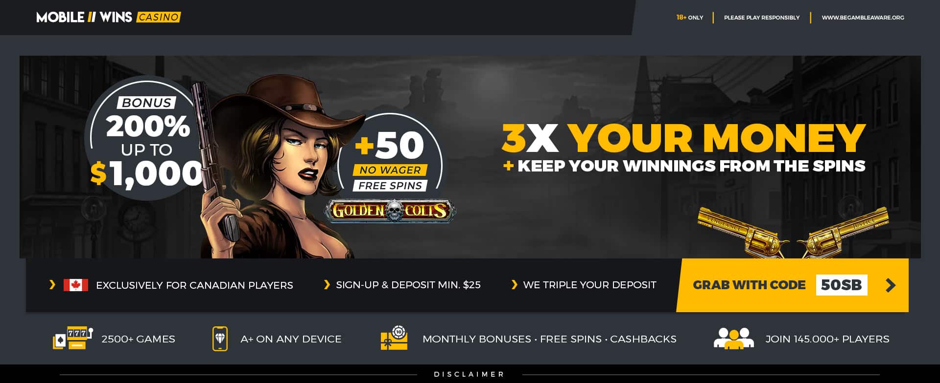 $1000 Bonus + 50 Free Spins